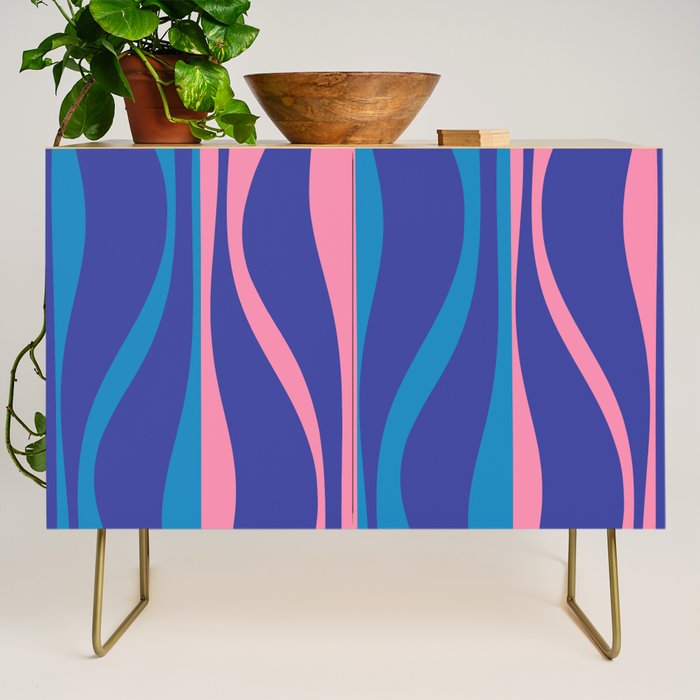 Mid Century Modern Retro Lounge Striped Ogee Pattern in Modtastic Blue and Pink Credenza Gallery Image 1