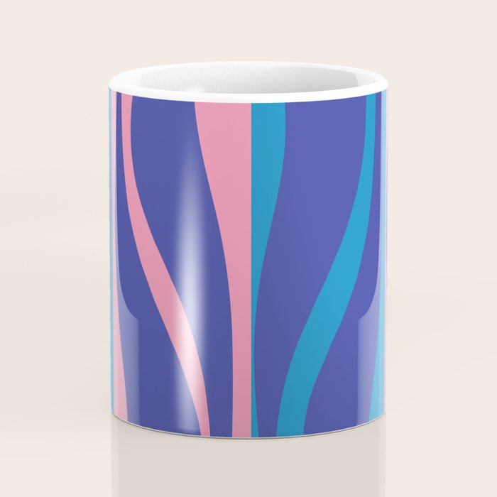 Mid Century Modern Retro Lounge Striped Ogee Pattern in Modtastic Blue and Pink Coffee Mug Gallery Image 4