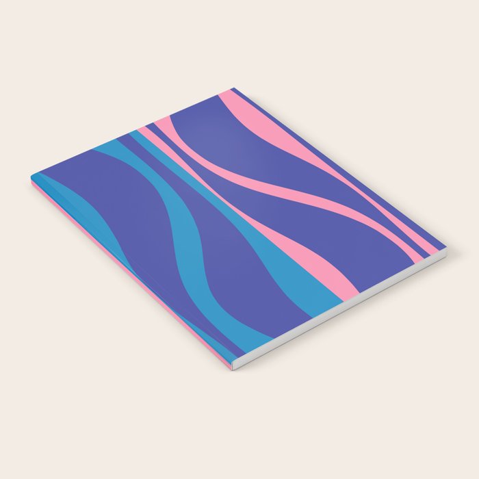 Mid Century Modern Retro Lounge Striped Ogee Pattern in Modtastic Blue and Pink Notebook Gallery Image 1