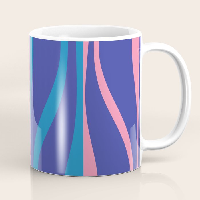 Mid Century Modern Retro Lounge Striped Ogee Pattern in Modtastic Blue and Pink Coffee Mug Gallery Image 1