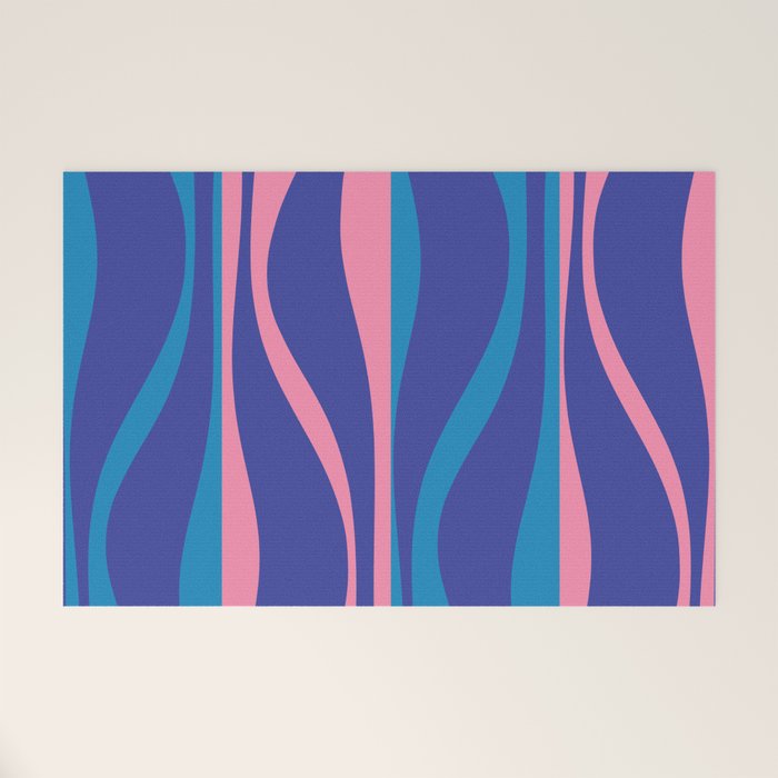 Mid Century Modern Retro Lounge Striped Ogee Pattern in Modtastic Blue and Pink Welcome Mat Gallery Image 1