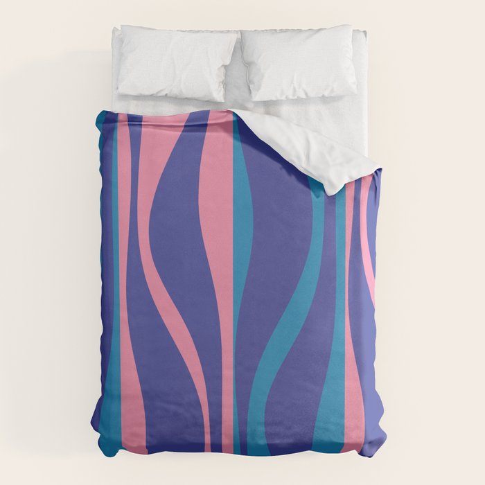 Mid Century Modern Retro Lounge Striped Ogee Pattern in Modtastic Blue and Pink Duvet Cover Gallery Image 1