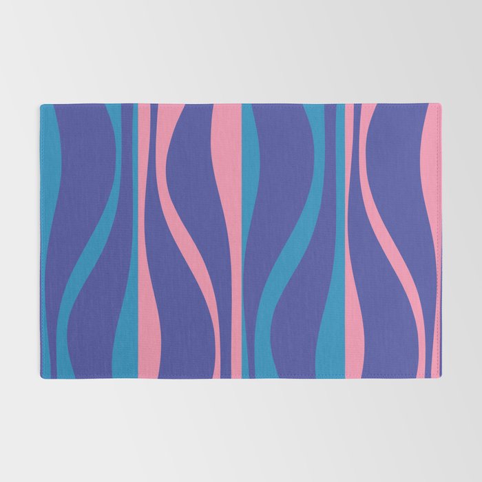 Mid Century Modern Retro Lounge Striped Ogee Pattern in Modtastic Blue and Pink Rug Gallery Image 2