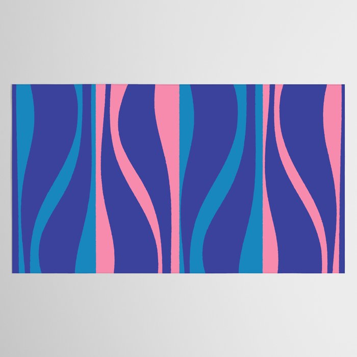 Mid Century Modern Retro Lounge Striped Ogee Pattern in Modtastic Blue and Pink Tablecloth Gallery Image 2