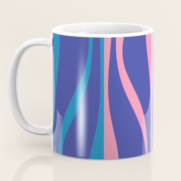 Mid Century Modern Retro Lounge Striped Ogee Pattern in Modtastic Blue and Pink Coffee Mug Gallery Image 3
