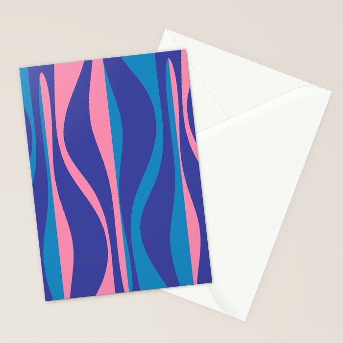 Mid Century Modern Retro Lounge Striped Ogee Pattern in Modtastic Blue and Pink Stationery Card Gallery Image 2