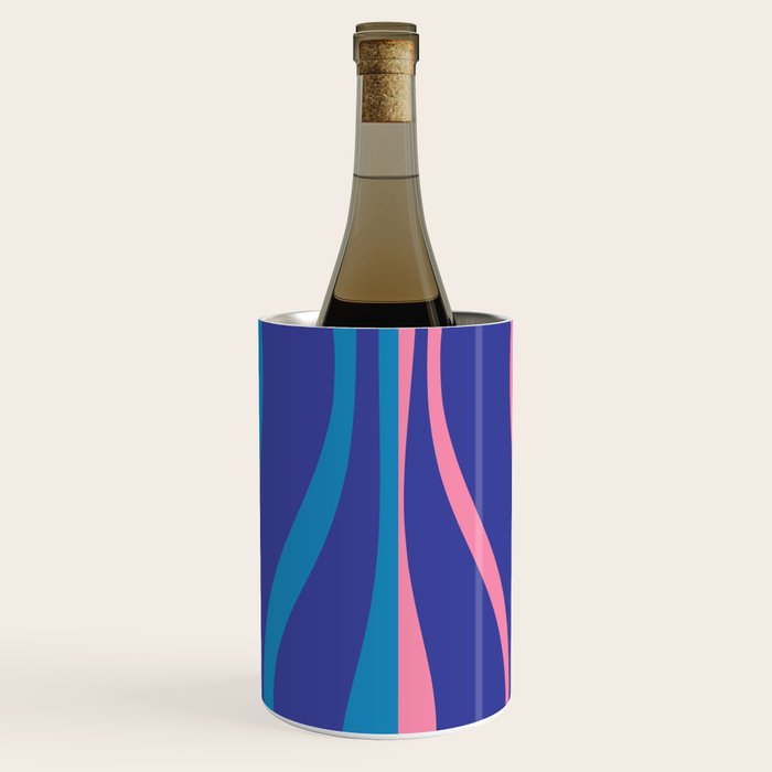 Mid Century Modern Retro Lounge Striped Ogee Pattern in Modtastic Blue and Pink Wine Chiller Gallery Image 3