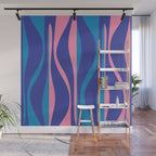 Mid Century Modern Retro Lounge Striped Ogee Pattern in Modtastic Blue and Pink Wall Mural Gallery Image 1
