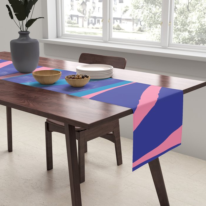 Mid Century Modern Retro Lounge Striped Ogee Pattern in Modtastic Blue and Pink Table Runner Gallery Image 2
