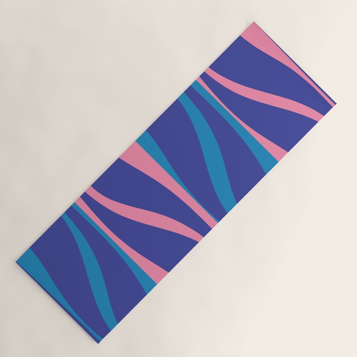 Mid Century Modern Retro Lounge Striped Ogee Pattern in Modtastic Blue and Pink Yoga Mat Gallery Image 1