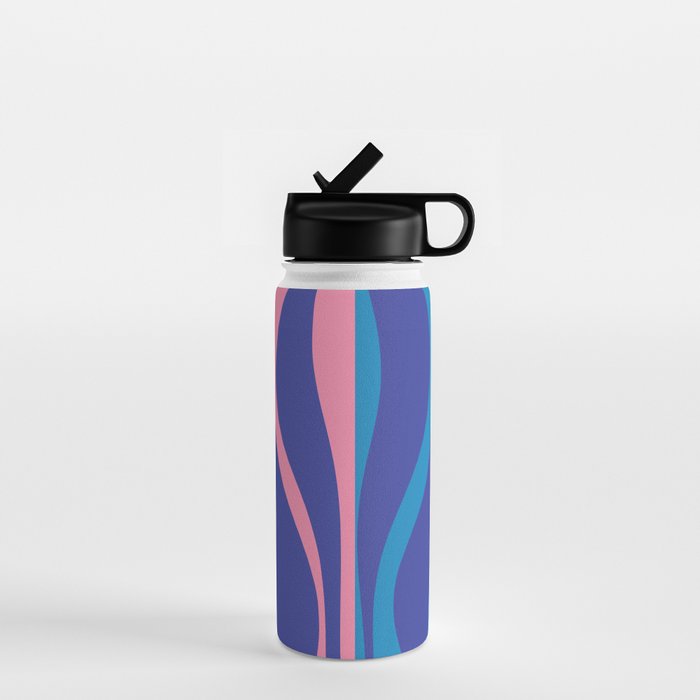 Mid Century Modern Retro Lounge Striped Ogee Pattern in Modtastic Blue and Pink Water Bottle Gallery Image 1