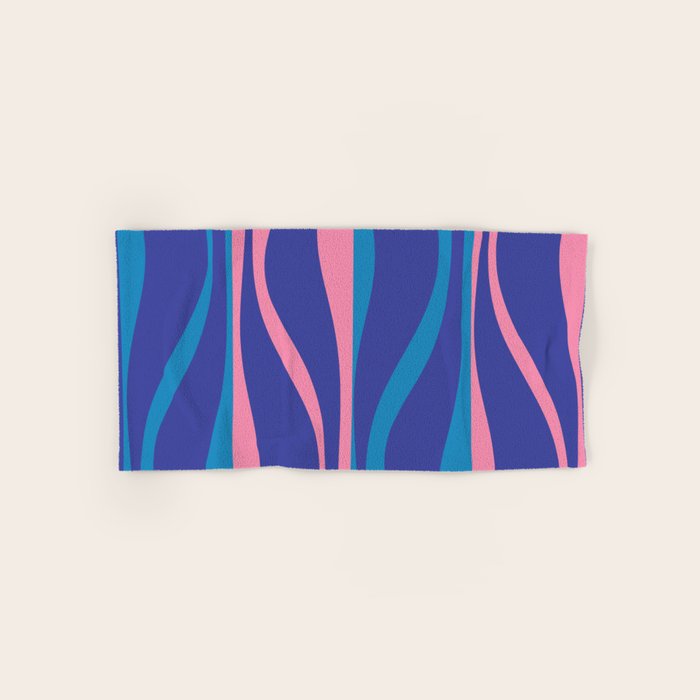Mid Century Modern Retro Lounge Striped Ogee Pattern in Modtastic Blue and Pink Bath Towel Gallery Image 1