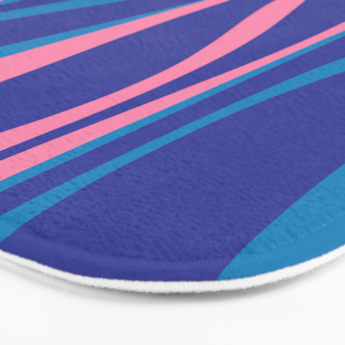 Mid Century Modern Retro Lounge Striped Ogee Pattern in Modtastic Blue and Pink Bath Mat Gallery Image 3