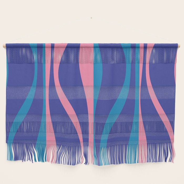 Mid Century Modern Retro Lounge Striped Ogee Pattern in Modtastic Blue and Pink Wall Hanging Gallery Image 1