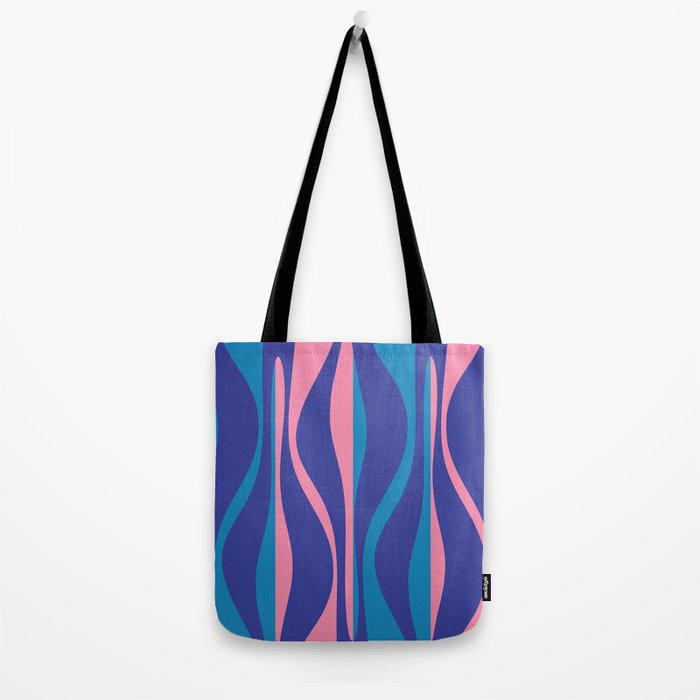 Mid Century Modern Retro Lounge Striped Ogee Pattern in Modtastic Blue and Pink Tote Bag Gallery Image 2