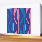 Mid Century Modern Retro Lounge Striped Ogee Pattern in Modtastic Blue and Pink Wall Mural Gallery Image 2