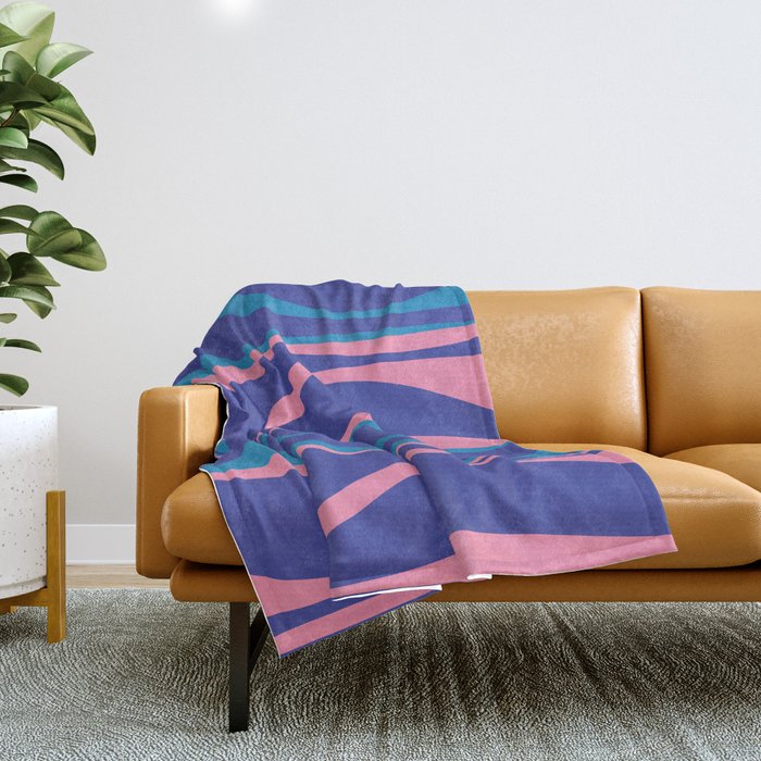 Mid Century Modern Retro Lounge Striped Ogee Pattern in Modtastic Blue and Pink Throw Blanket Gallery Image 1
