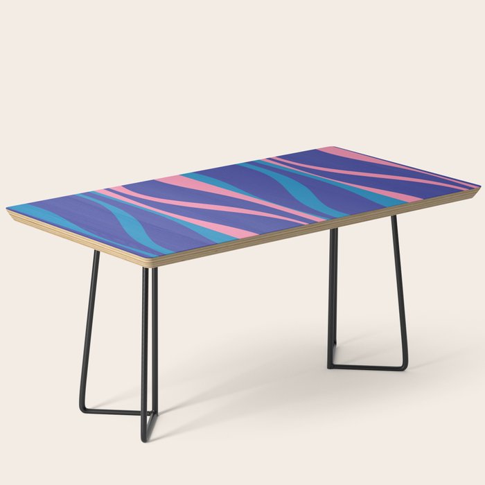 Mid Century Modern Retro Lounge Striped Ogee Pattern in Modtastic Blue and Pink Coffee Table Gallery Image 1