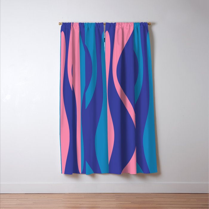 Mid Century Modern Retro Lounge Striped Ogee Pattern in Modtastic Blue and Pink Window Curtain Gallery Image 3