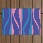 Mid Century Modern Retro Lounge Striped Ogee Pattern in Modtastic Blue and Pink Outdoor Rug Gallery Image 1