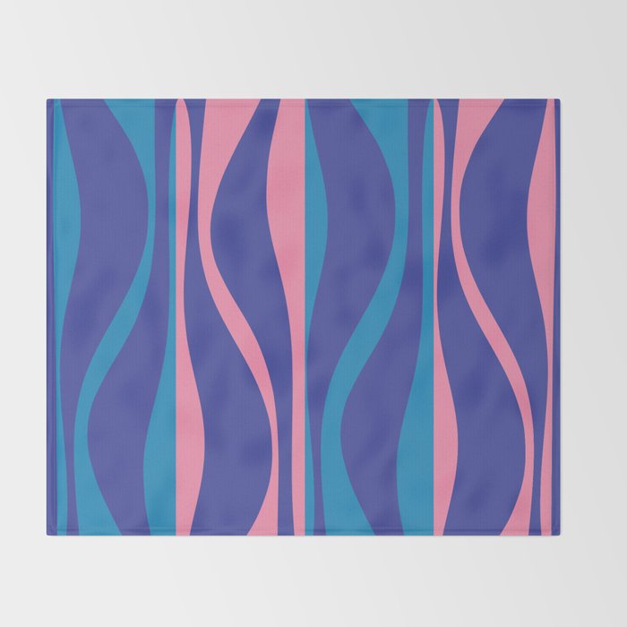 Mid Century Modern Retro Lounge Striped Ogee Pattern in Modtastic Blue and Pink Throw Blanket Gallery Image 2