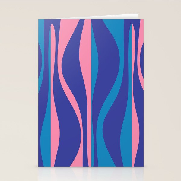 Mid Century Modern Retro Lounge Striped Ogee Pattern in Modtastic Blue and Pink Stationery Card Gallery Image 2