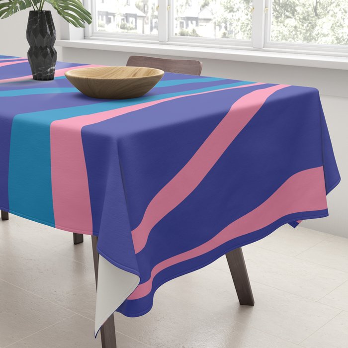Mid Century Modern Retro Lounge Striped Ogee Pattern in Modtastic Blue and Pink Tablecloth Gallery Image 3