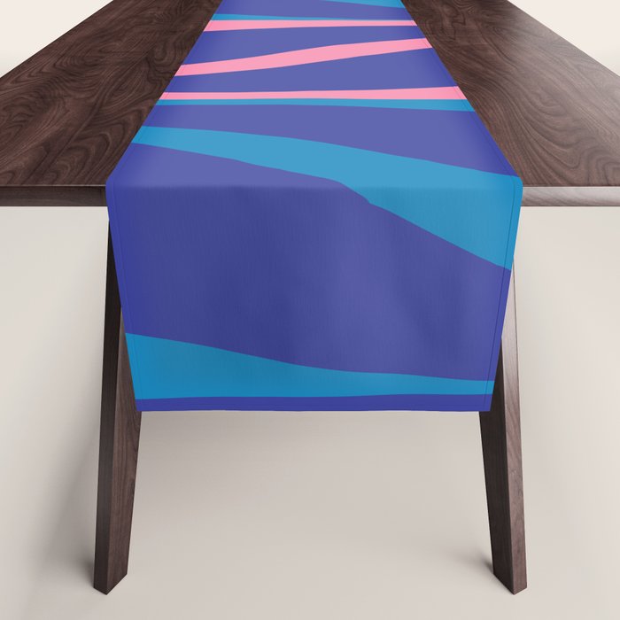 Mid Century Modern Retro Lounge Striped Ogee Pattern in Modtastic Blue and Pink Table Runner Gallery Image 1