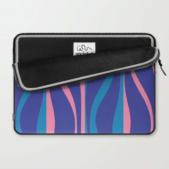 Mid Century Modern Retro Lounge Striped Ogee Pattern in Modtastic Blue and Pink Laptop Sleeve Gallery Image 2