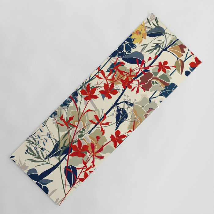 Wildflowers, Floral Prints, Red, Navy, Yellow Yoga Mat Gallery Image 1