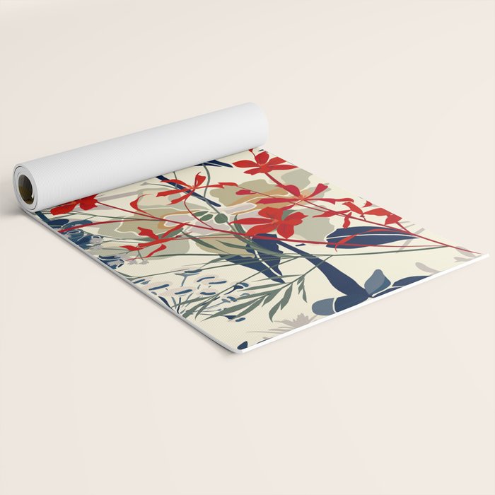 Wildflowers, Floral Prints, Red, Navy, Yellow Yoga Mat Gallery Image 2