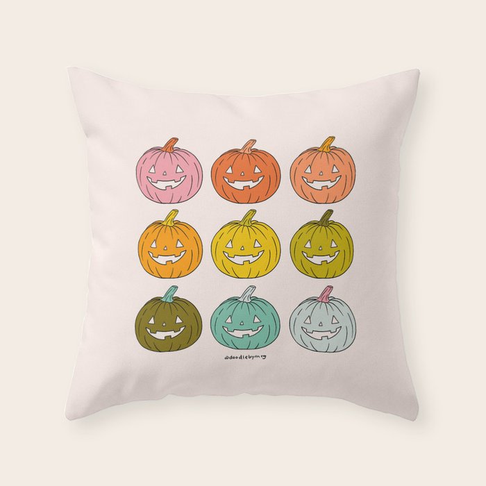 Rainbow Jack O Lanterns Throw Pillow Gallery Image 1