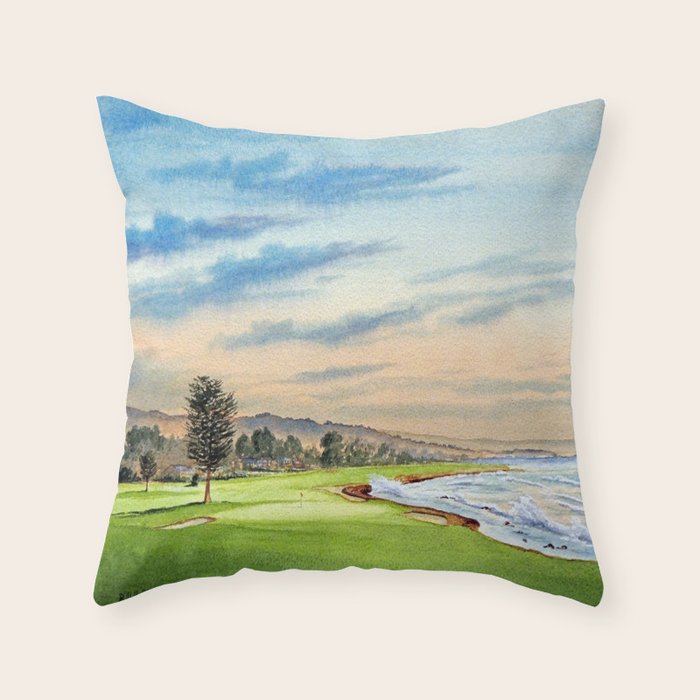 Pebble Beach Golf Course 18th Hole Throw Pillow Gallery Image 1