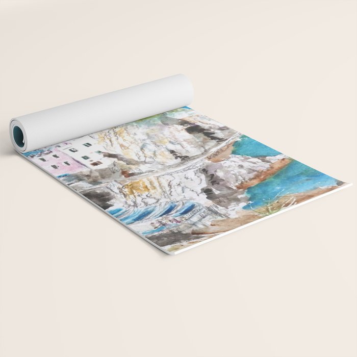 Italy Cinque Terre watercolor painting Yoga Mat Gallery Image 2