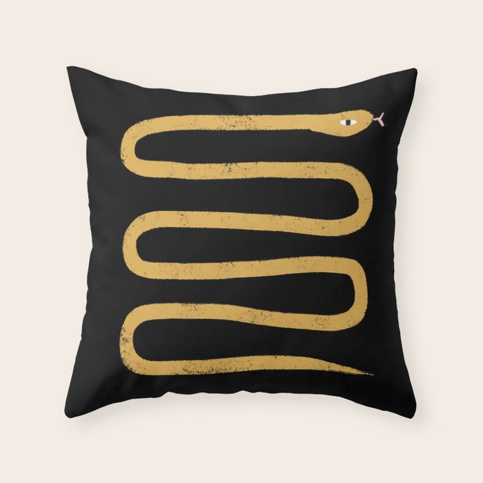 Minimal Snake Black and Gold Throw Pillow Gallery Image 1