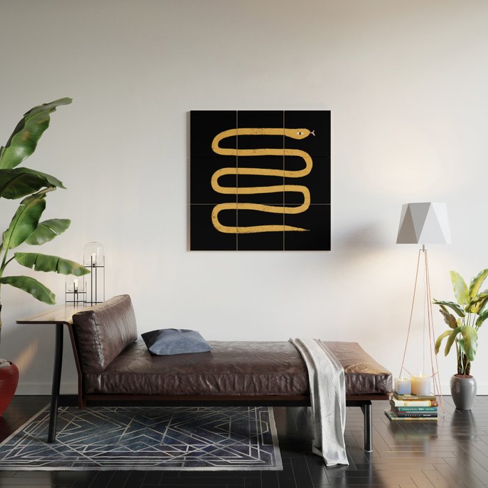 Minimal Snake Black and Gold Wood Wall Art Gallery Image 2