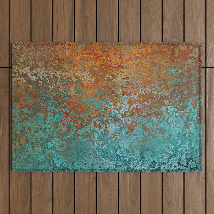 Vintage Copper and Teal Rust Outdoor Rug Gallery Image 1