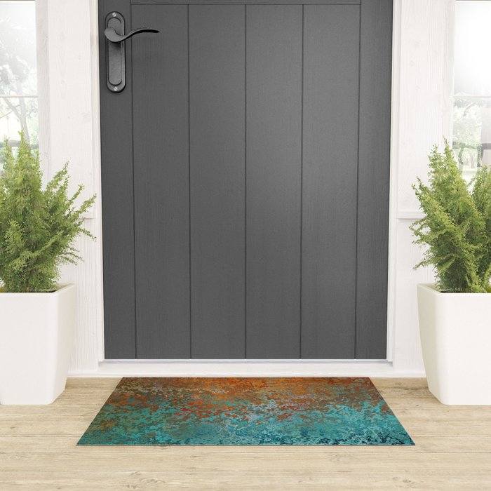 Vintage Copper and Teal Rust Welcome Mat Gallery Image 3
