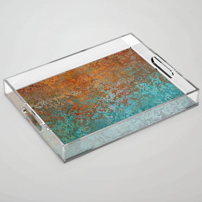 Vintage Copper and Teal Rust Acrylic Tray Gallery Image 1