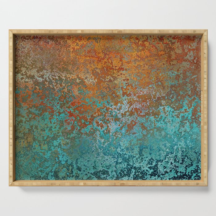 Vintage Copper and Teal Rust Serving Tray Gallery Image 1