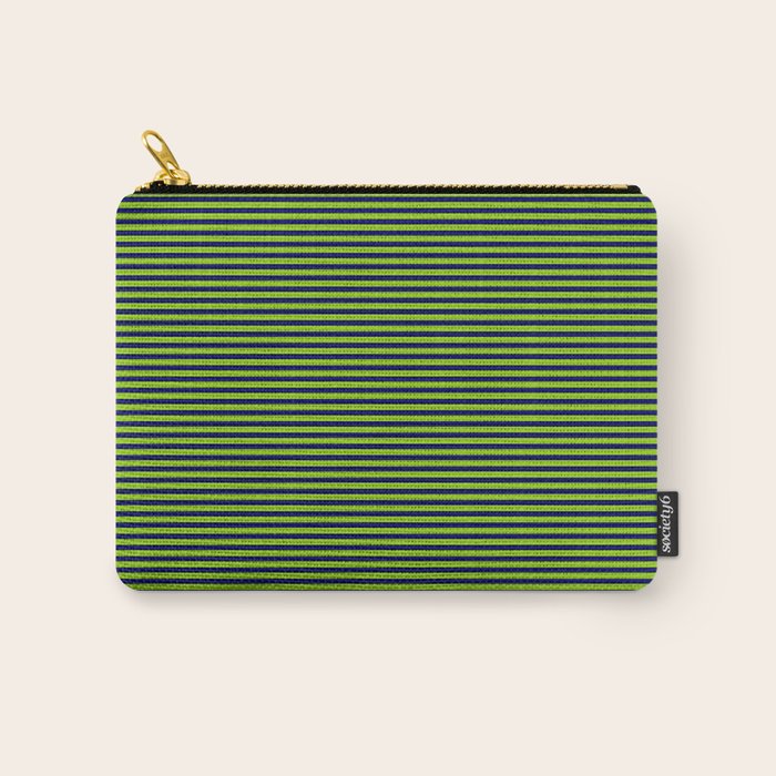 Lime Green and Navy Blue Ultra Fine Stripes Carry All Pouch Gallery Image 1