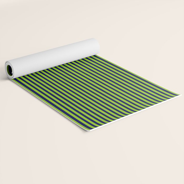 Lime Green and Navy Blue Ultra Fine Stripes Yoga Mat Gallery Image 2