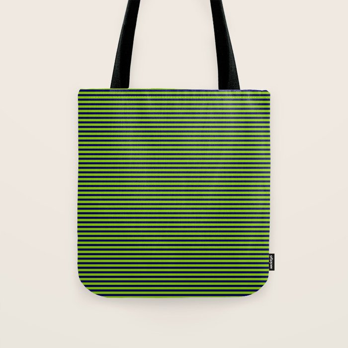 Lime Green and Navy Blue Ultra Fine Stripes Tote Bag Gallery Image 1