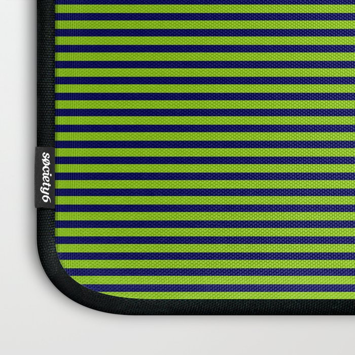 Lime Green and Navy Blue Ultra Fine Stripes Laptop Sleeve Gallery Image 3