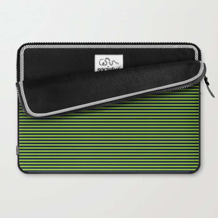 Lime Green and Navy Blue Ultra Fine Stripes Laptop Sleeve Gallery Image 2
