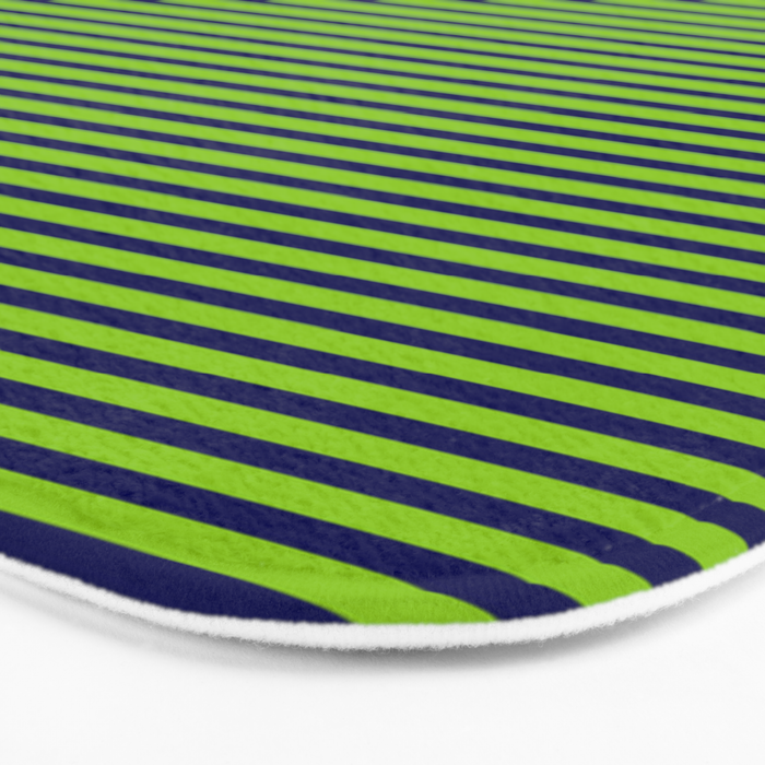 Lime Green and Navy Blue Ultra Fine Stripes Bath Mat Gallery Image 3