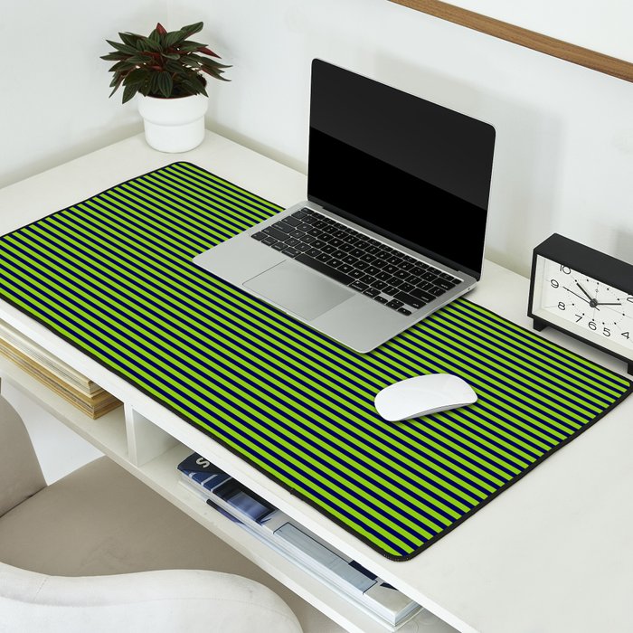 Lime Green and Navy Blue Ultra Fine Stripes Desk Mat Gallery Image 2