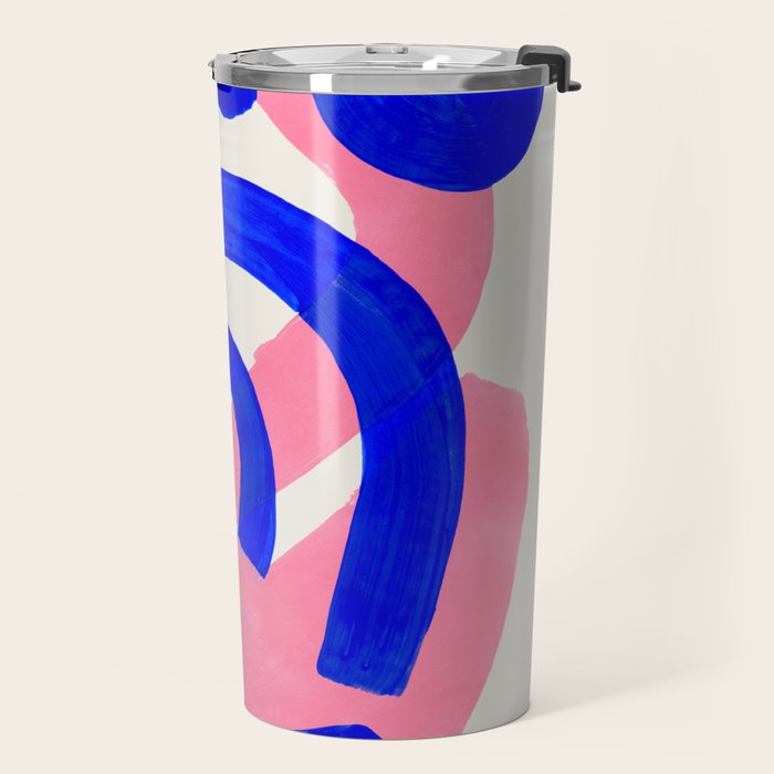 Abstract Painting Mid Century Modern Abstract Funky Sound Waves Pink Blue Shapes Travel Mug Gallery Image 2