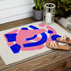 Abstract Painting Mid Century Modern Abstract Funky Sound Waves Pink Blue Shapes Outdoor Rug Gallery Image 2