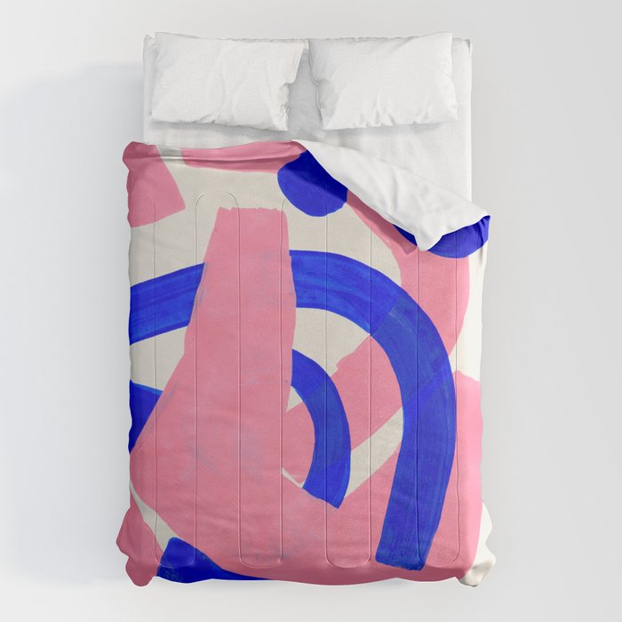 Abstract Painting Mid Century Modern Abstract Funky Sound Waves Pink Blue Shapes Comforter Gallery Image 1